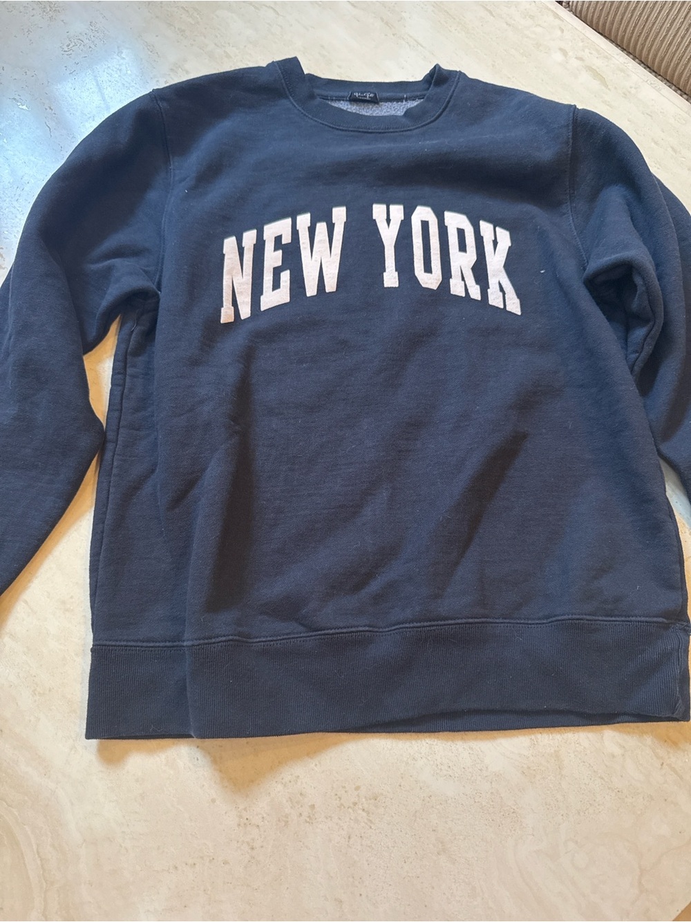 Brandy Melville Navy Crewneck with White 'NEW YORK' Lettering